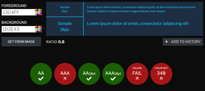 Screenshot of color contrast ratio check result