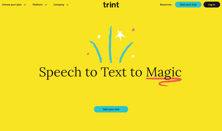 Screenshot of Trint website for speech to text